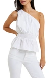 French Connection Alania One Shoulder Peplum Top In Linen White