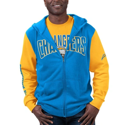 G-iii Sports By Carl Banks Powder Blue/gold Los Angeles Chargers T-shirt & Full-zip Hoodie Combo Set In Powder Blue,gold