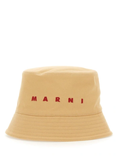 Marni Bucket Hat With Logo In Beige