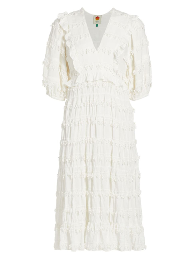 Farm Rio Women's Tiered Puff-sleeve Midi-dress In Off White