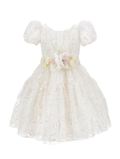 Monnalisa Kids'   Ludovica Embroidered Tulle Dress In White