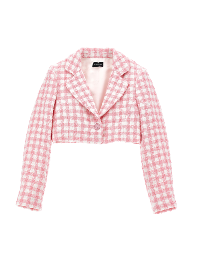 Monnalisa Kids'   Short Houndstooth Jacket In White + Rosa Fairytale