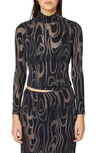 Eckhaus Latta Shrunk Wave Jacquard Mesh Turtleneck Top In Wave