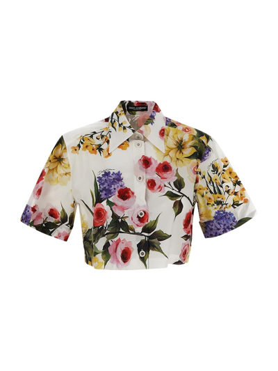 Dolce & Gabbana Cropped Cotton Shirt In Multicolor