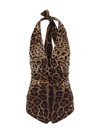 Dolce & Gabbana Women Leopard Printed Sensitive Fabric One-piece Swimsuit In Brown