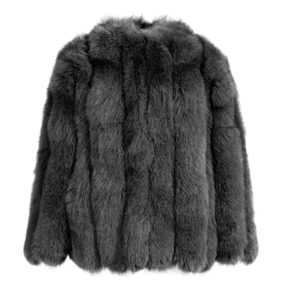 Wanan Touch Reine Dark Grey Fox Fur Jacket In Multi