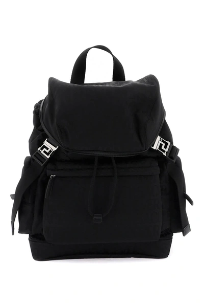 Versace Mens Black Ruthenium Logo-print Shell Backpack In Multicolor