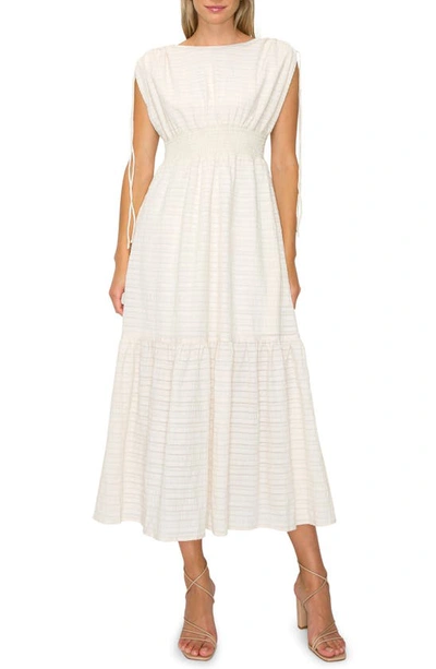 Melloday Textured Smocked Waist Tiered Midi Dress In Ivory