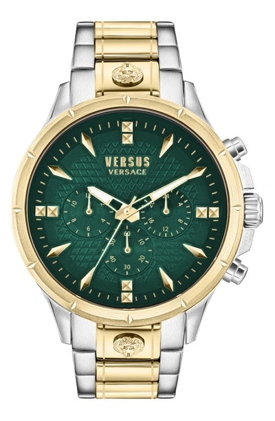 Versus Men's Chrono Lion Modern Multifunction Two-tone Stainless Steel Watch 45mm In Green/two-tone