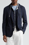 Eleventy Cotton Knit Sport Coat With Hooded Bib In Blue