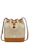 Mcm Lauretos Monogram Drawstring Bucket Bag In Ss24 Oatmeal