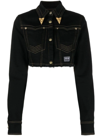 Versace Jeans Couture Collar-stays Detailed Denim Jacket In Black Black
