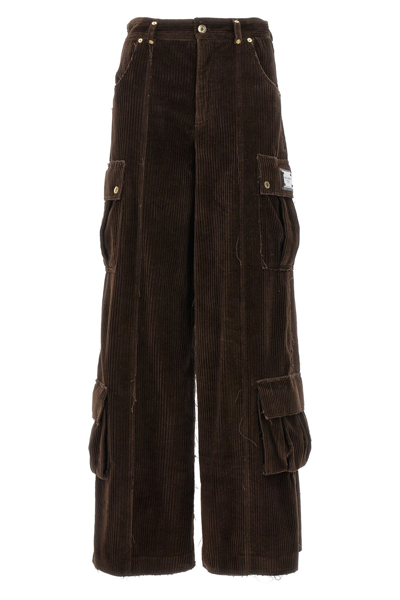 Dolce & Gabbana Ribbed Cargo Pants In Brown