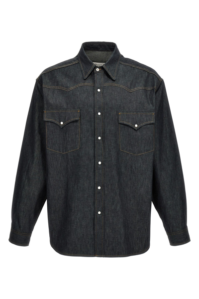 Maison Margiela Flap Chest-pocketed Buttoned Denim Shirt In Blue