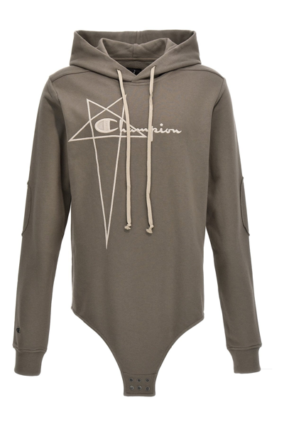 Rick Owens Champion X Hooded Bodysuit In Grey