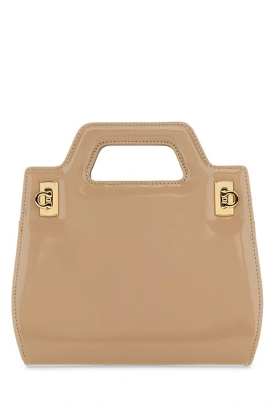 Ferragamo Wanda Mini Handbag Hand Bags Beige In Brown