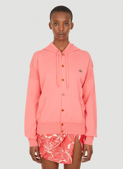 Vivienne Westwood Orb Embroidered Hooded Knitted Cardigan In Pink