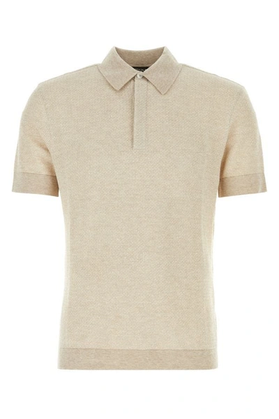 Zegna Man Sand Cotton Blend Polo Shirt In Brown