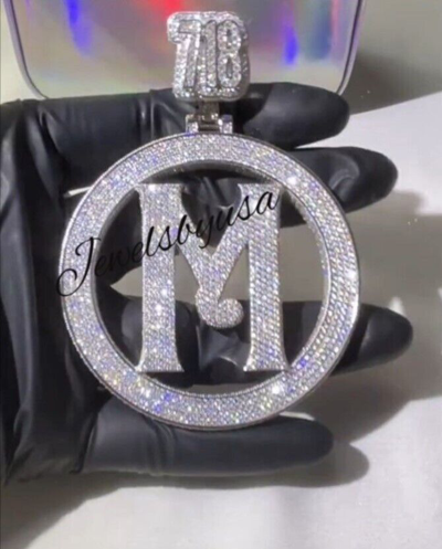 Pre-owned Nsg Men's 6ct Real Moissanite Any Initial Latter Custom Pendant 925 Silver Free Gift In White