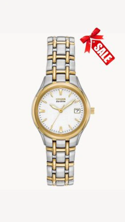 Pre-owned Citizen Women's Eco-drive Two Tone Stainless Steel Bracelet Watch 25mm Ew1264-50a