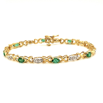 Pre-owned Morris 1.67 Carat Natural Diamond & Emerald Bracelet G-h Si 14k Yellow Gold 7 Inch