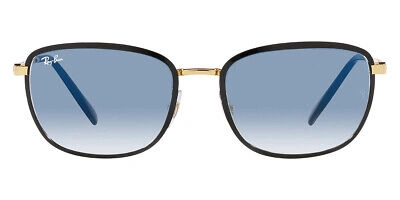 Pre-owned Ray Ban Ray-ban Rb3705 Sunglasses Men Black On Gold Blue Square 60 100% Authentic