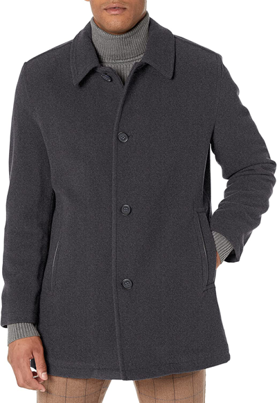 Pre-owned Cole Haan Signature Men's Wool Plush Car Coat In Charcoal