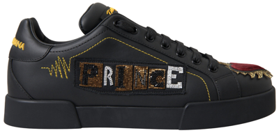 Pre-owned Dolce & Gabbana Shoes Sneakers Black Leather Portofino Prince Eu39.5/us6.5 $1000