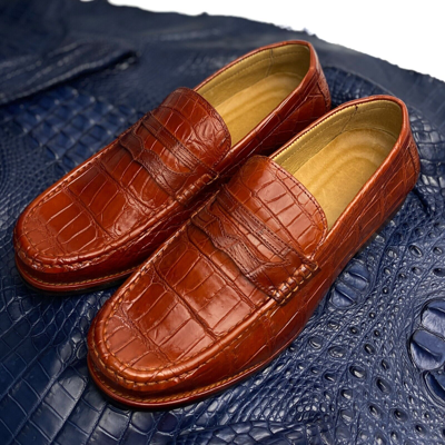 Pre-owned Handmade Gift For Men Brown Alligator Leather Men's Shoes Real Luxury Crocodile Shoes