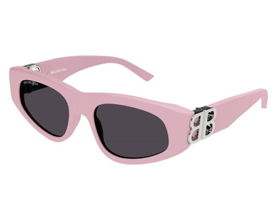 Pre-owned Balenciaga Cat Eye Sunglasses Bb0095s-013-53 Pink Silver Frame Grey Lenses In Gray