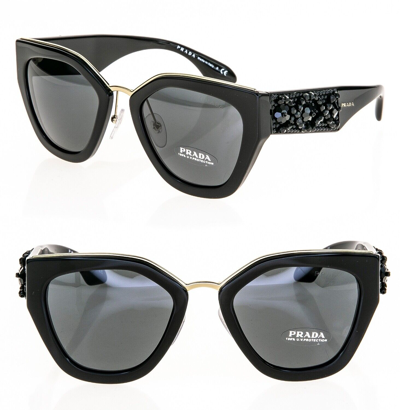 Pre-owned Prada Ornate 10t Bead Embellished Pr10ts Black Gold Limited Fashion Sunglasses In Gray