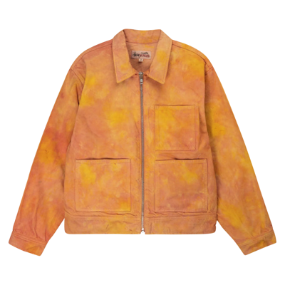 Pre-owned Stussy Wonderland Hand-dyed Work Jacket 'yellow/pink' In Multi-color