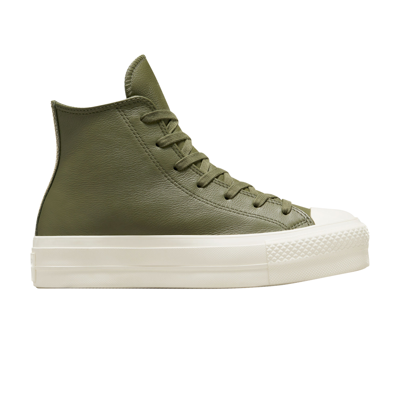 Pre-owned Converse Wmns Chuck Taylor All Star Lift Platform Leather High 'utility Egret' In Green