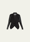 Blanc Noir Drape-front Quilted Faux-leather Jacket In Black