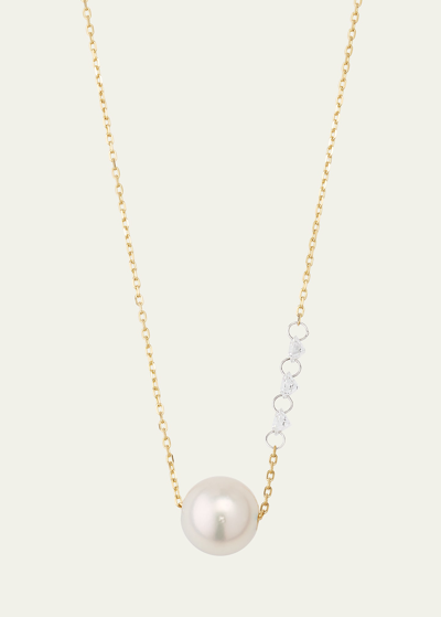 Mizuki 14k Yellow Gold Necklace With Diamonds And Sliding Akoya Pearl