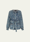 Patbo Hand-beaded Faux Pearl And Rhinestone Denim Jacket In Denim