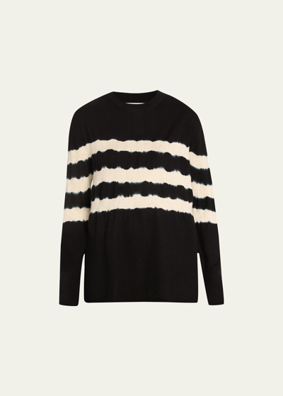 Prabal Gurung Print Back Shibori Stripe Wool Cashmere Sweater In Black Multi
