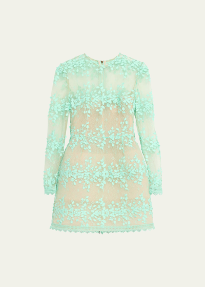 Bronx And Banco Masey Applique And Floral Lace Mini Dress In Turquoise