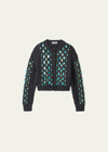 MIU MIU CRYSTAL OVERSIZED CABLE WOOL CARDIGAN