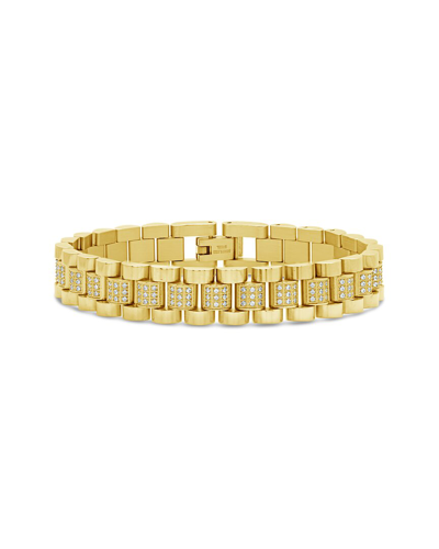 Sterling Forever Cz Accent Watch Band Chain Bracelet In Gold