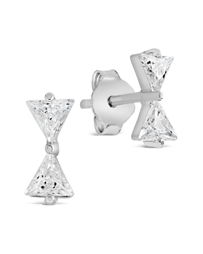 Sterling Forever Silver Cz Bowtie Studs In White