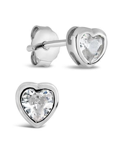 Sterling Forever Silver Cz Heart Studs In White