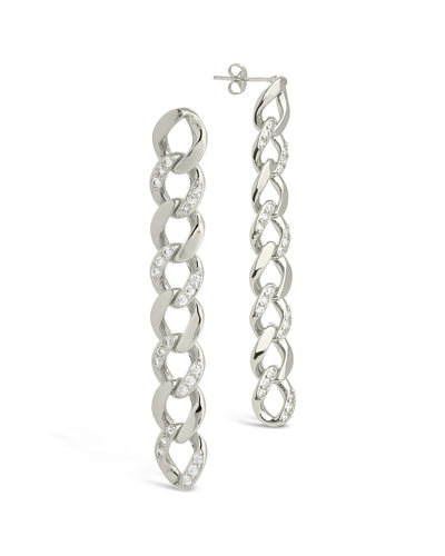 Sterling Forever Rhodium Plated Cz Cuban Chain Link Drop Earrings In Metallic
