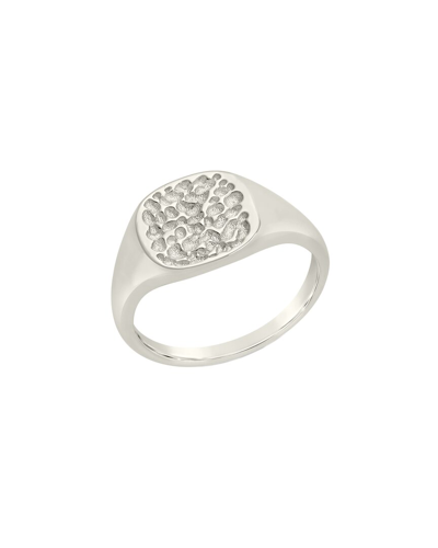Sterling Forever Rhodium Plated Hammered Signet Ring In White