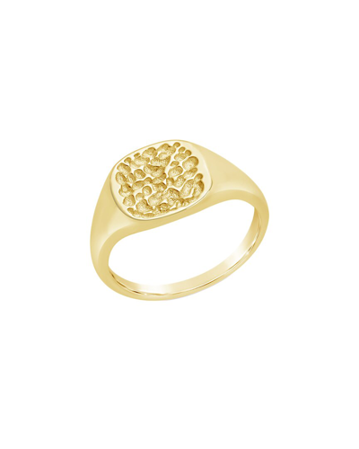 Sterling Forever 14k Plated Hammered Signet Ring In Goldtone