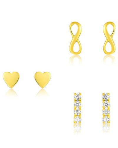 STERLING FOREVER STERLING FOREVER 14K OVER SILVER CZ SET OF 3 HEART & INFINITY EARRINGS