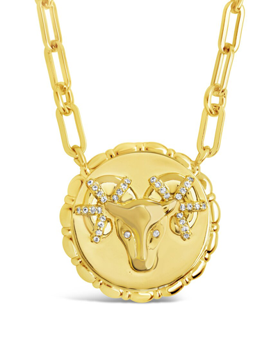Sterling Forever 14k Plated Cz Bold Link Aries Zodiac Necklace In Gold