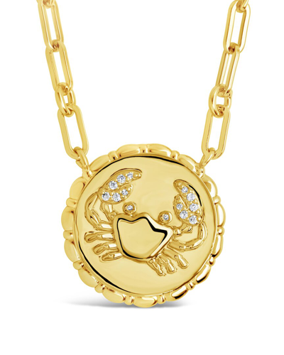 Sterling Forever 14k Plated Cz Bold Link Cancer Zodiac Necklace In Gold