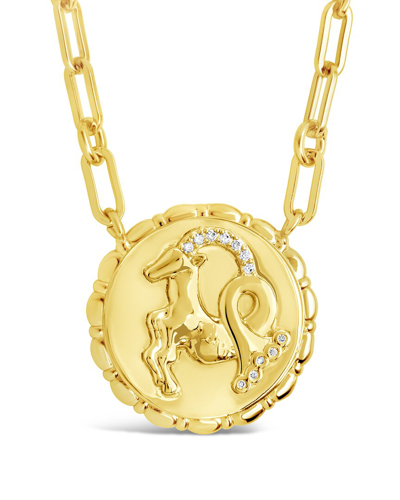 Sterling Forever 14k Plated Cz Bold Link Capricorn Zodiac Necklace In Gold