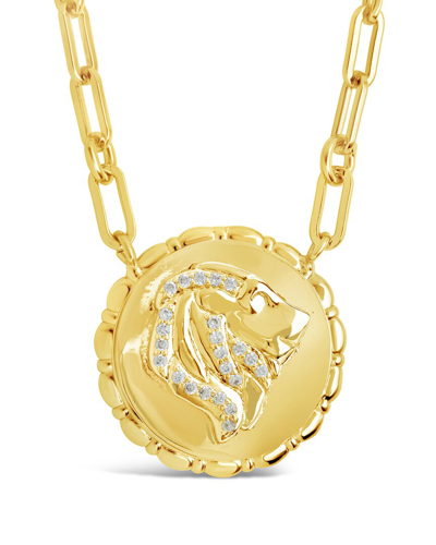 Sterling Forever 14k Plated Cz Bold Link Leo Zodiac Necklace In Gold
